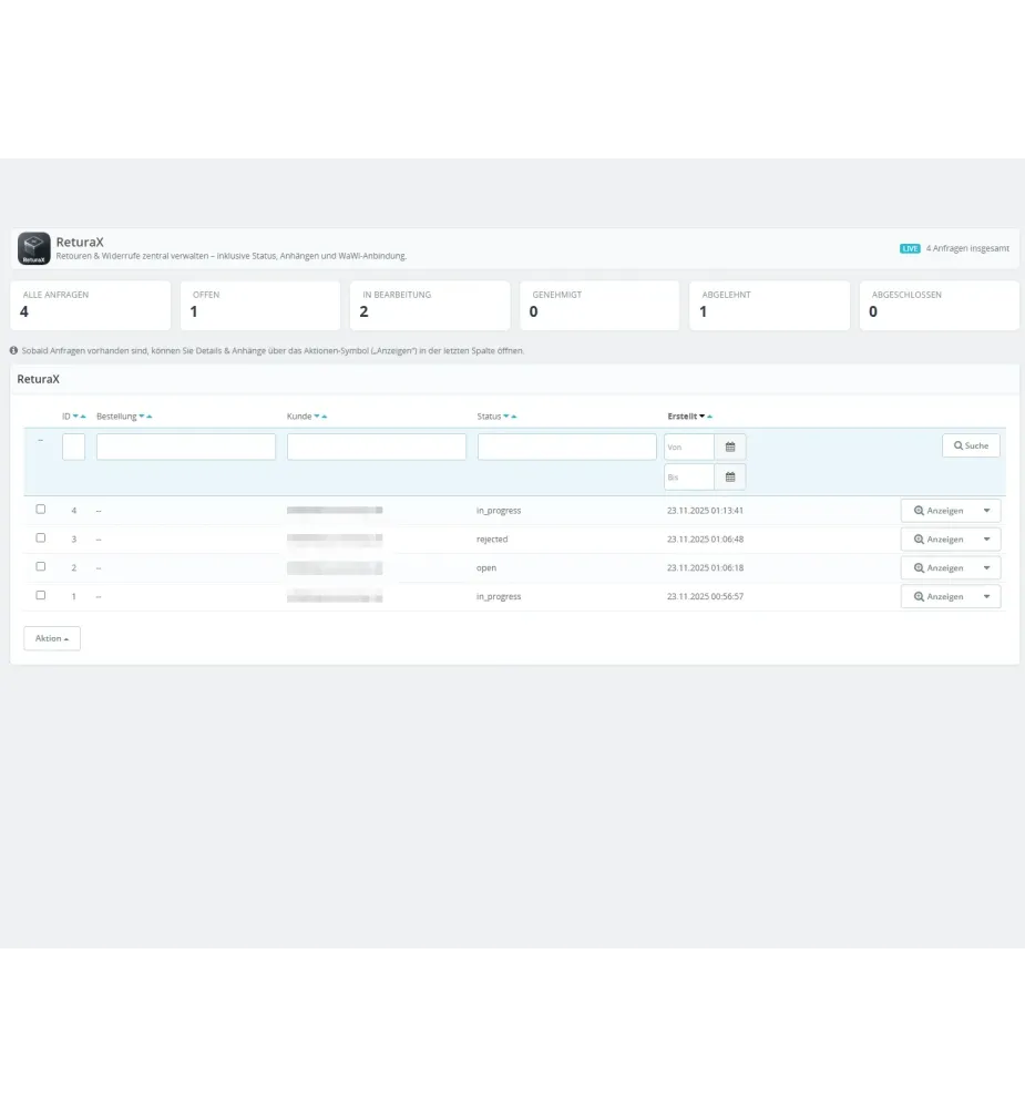 ReturaX – Retouren- & Widerrufsmanager für PrestaShop