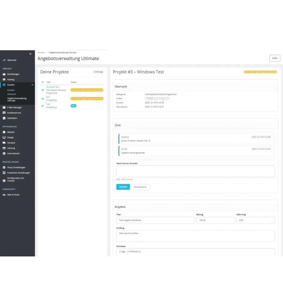 Angebotsverwaltung Ultimate – Professionelles Angebots- & Projektmanagement für PrestaShop